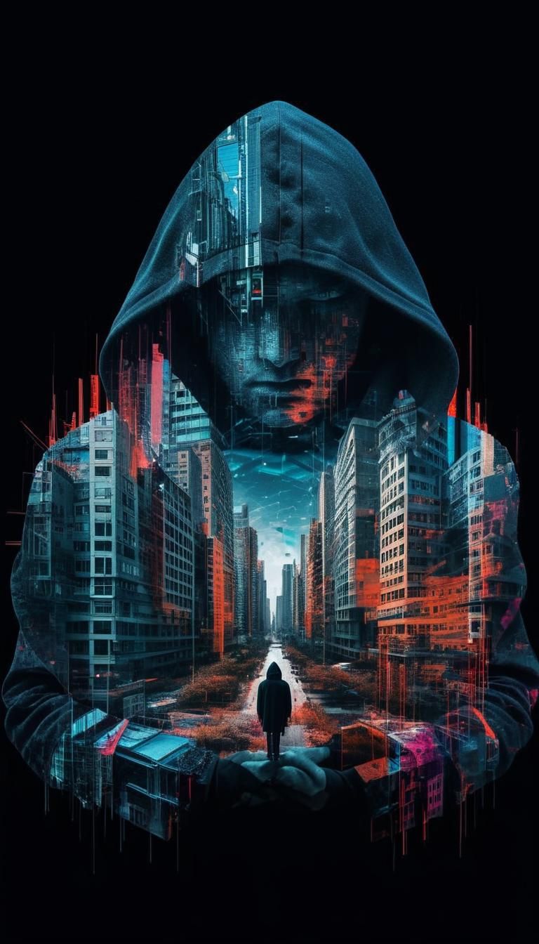 Hooded Figure in Crumbling Architectural Mindscape