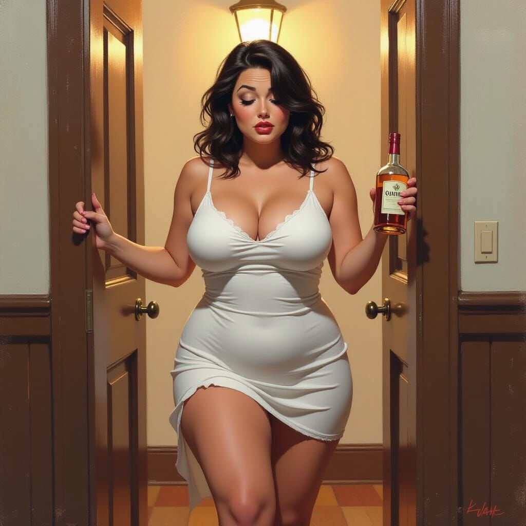 Drunk Woman with Whiskey, Expressive Art Style