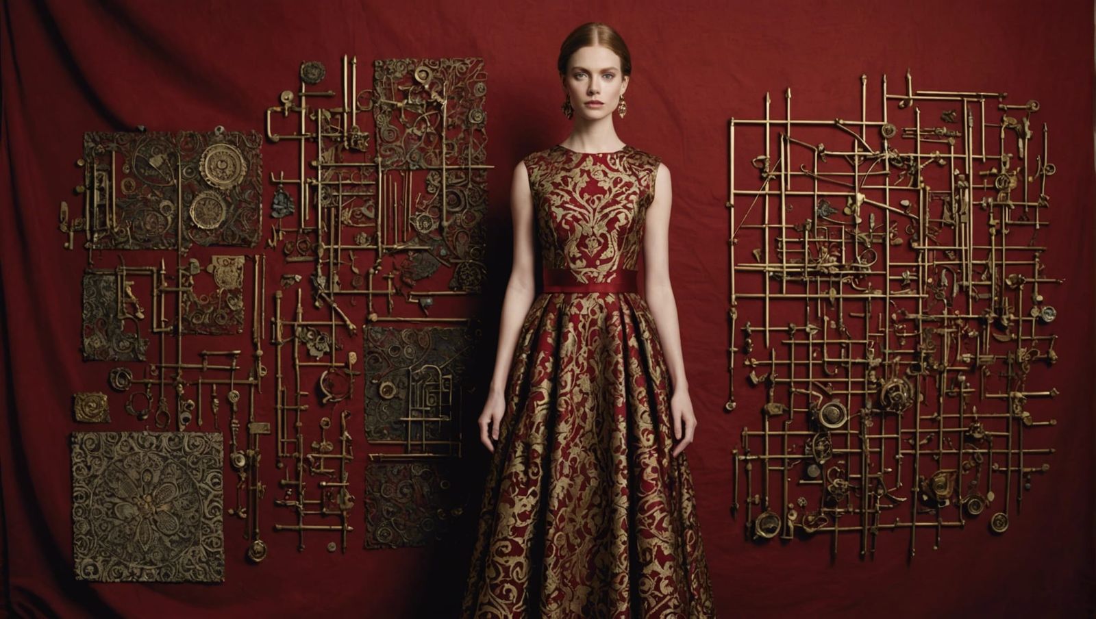 Gilded Mechanism in Ecru Linen Gown, Dreamlike Art