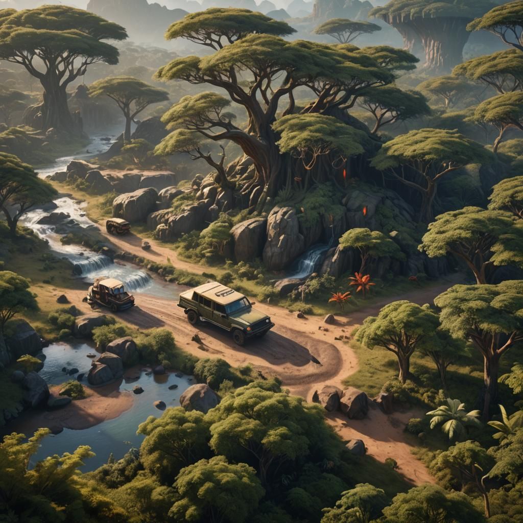 Fantastical Safari in Detailed Matte Painting
