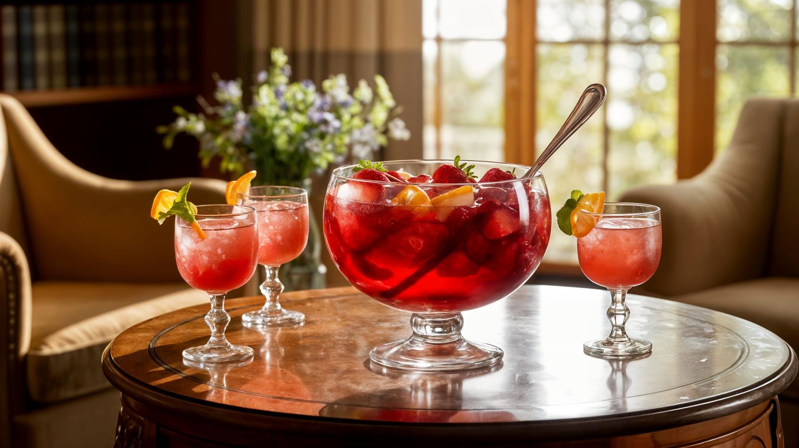 Strawberry Punch in Elegant Wooden Setting