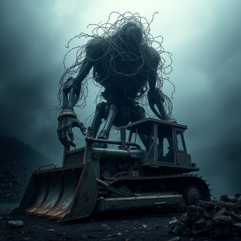 Barbed Wire Golem in Apocalyptic Landscape
