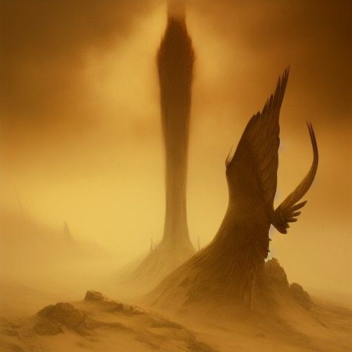 Sinister Wendigo Bird in Zdzisław Beksiński Style