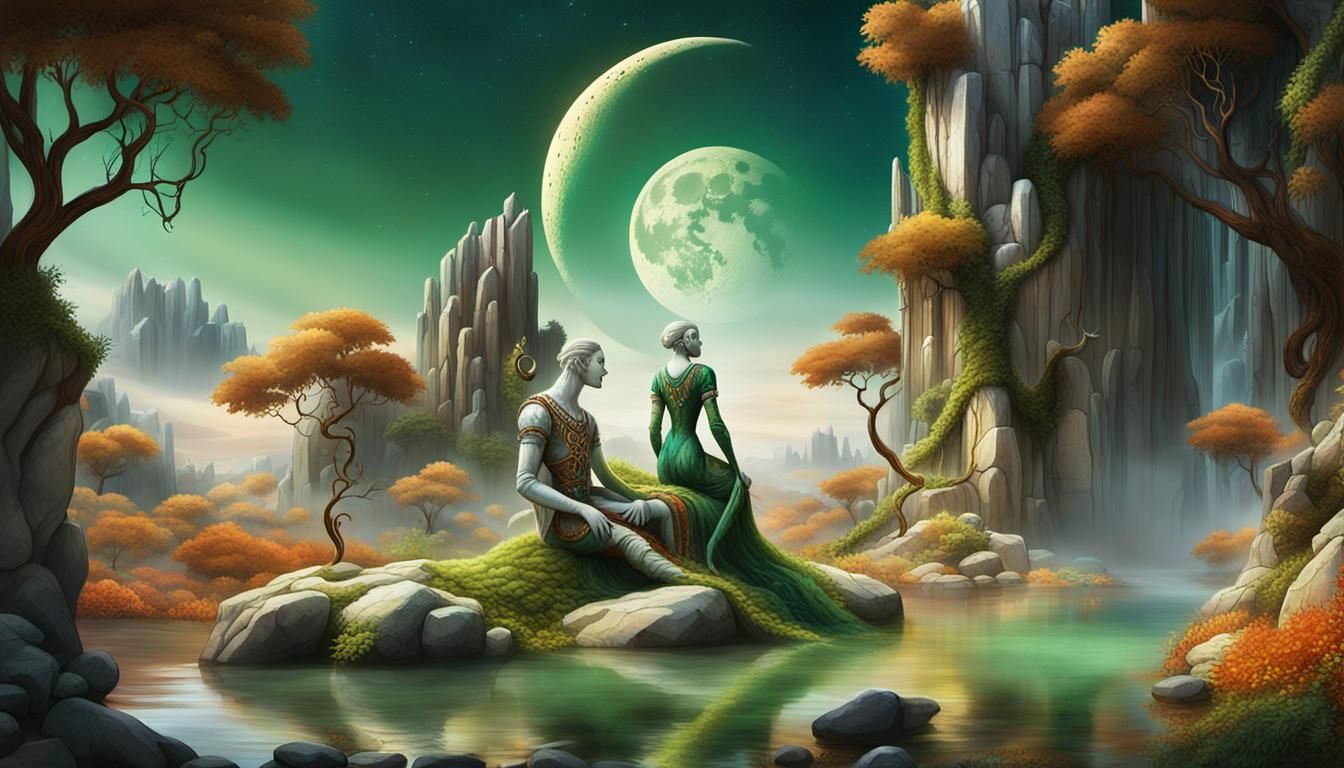 Harlequin's Serenade in Ethereal Woodland Dreamscape