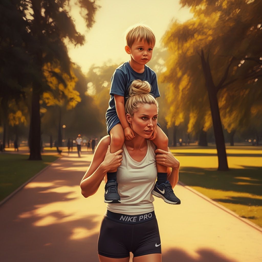 Mother and Son in Park, Late Afternoon Light