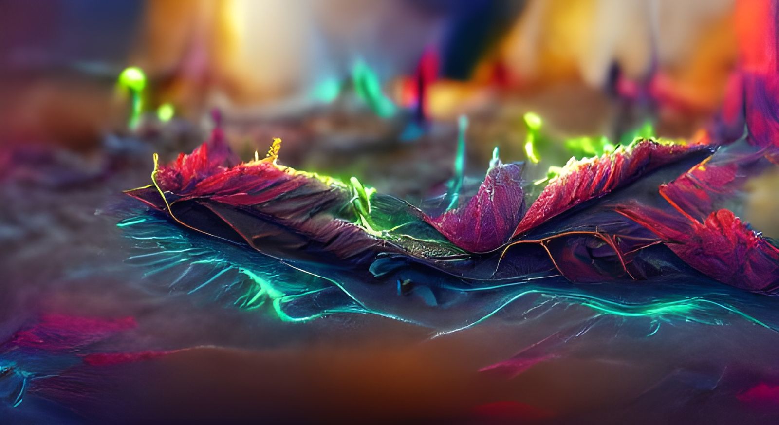 Neon Leaf Litter in Kirlian Photography Style