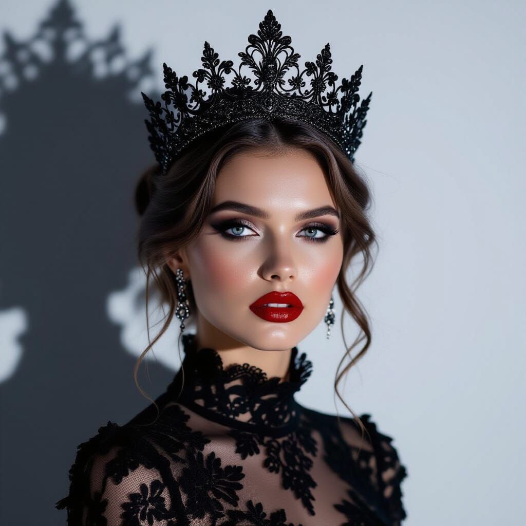 Gothic Fashion Portrait: Woman in Lace Dress and Crown
