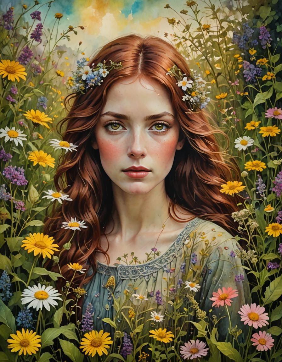 Woman with plants and flowers