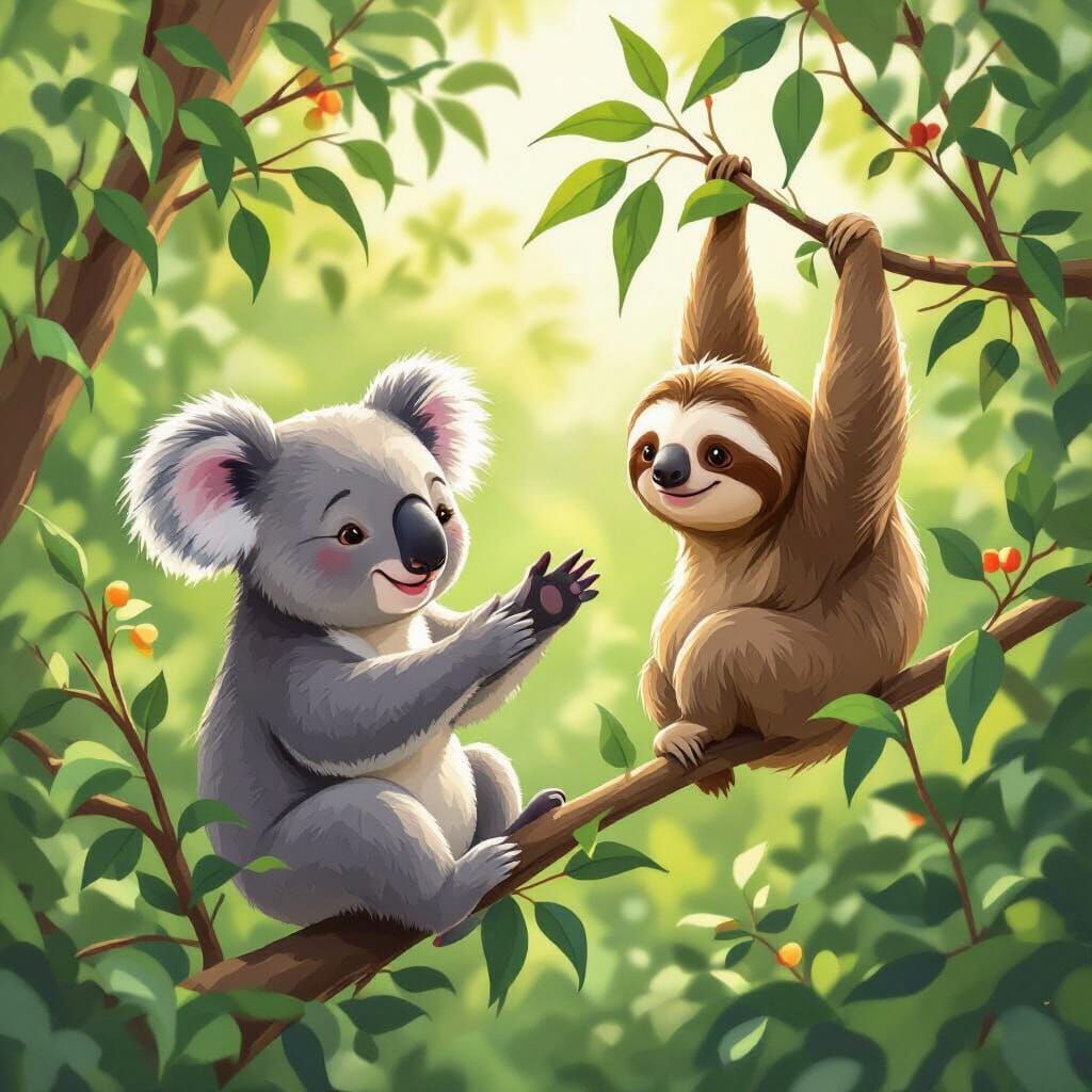Koala and Sloth Play in a Lush Forest