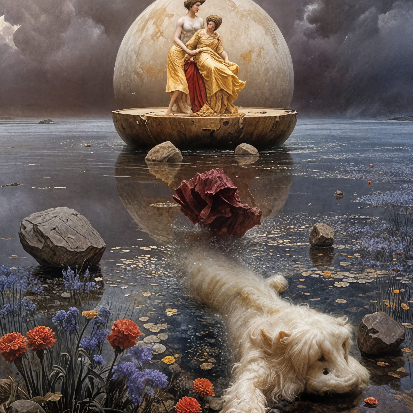 The Ladies on the Plinth asked the Pooch nicely, to get off of their cloud. Pooch didn't move and received a slippers wo...