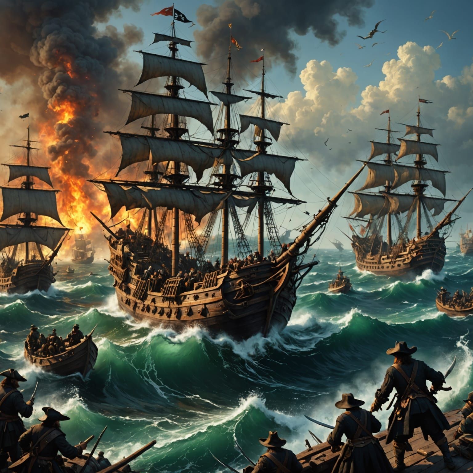 Epic Pirate Battle in Oil Paint