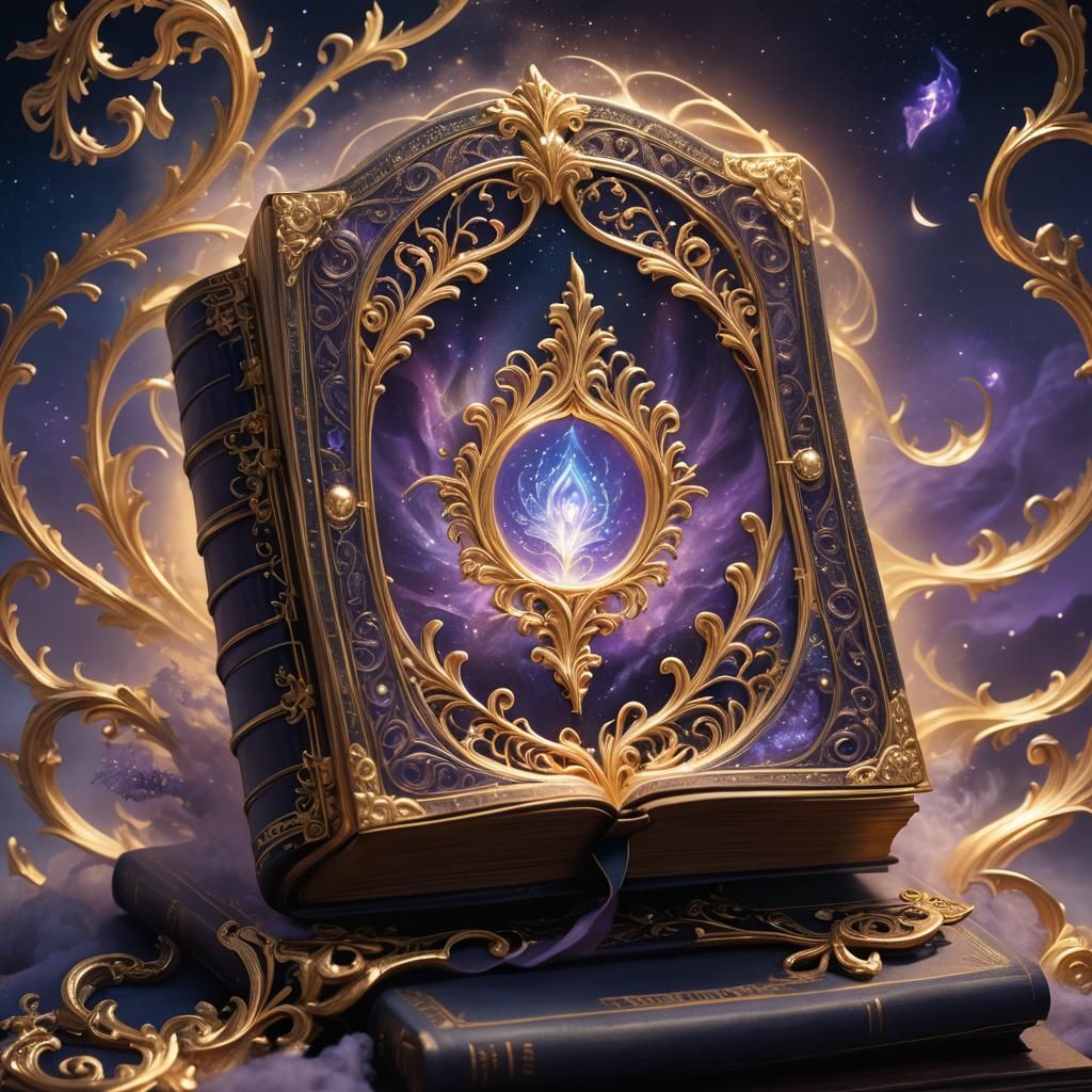 Majestic Glowing Book with Golden Filigree: Fantasy Art