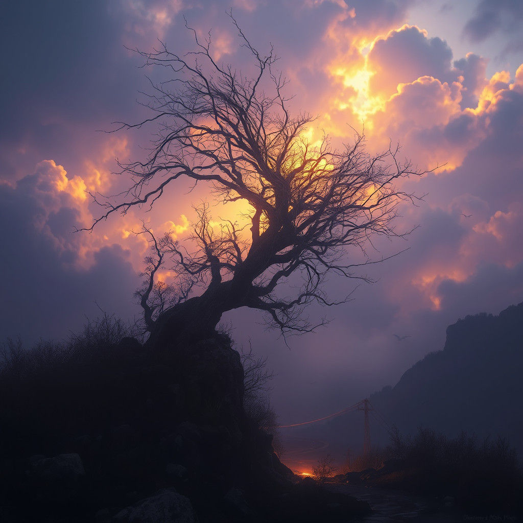 Dark Fantasy Landscape with Volumetric Lighting