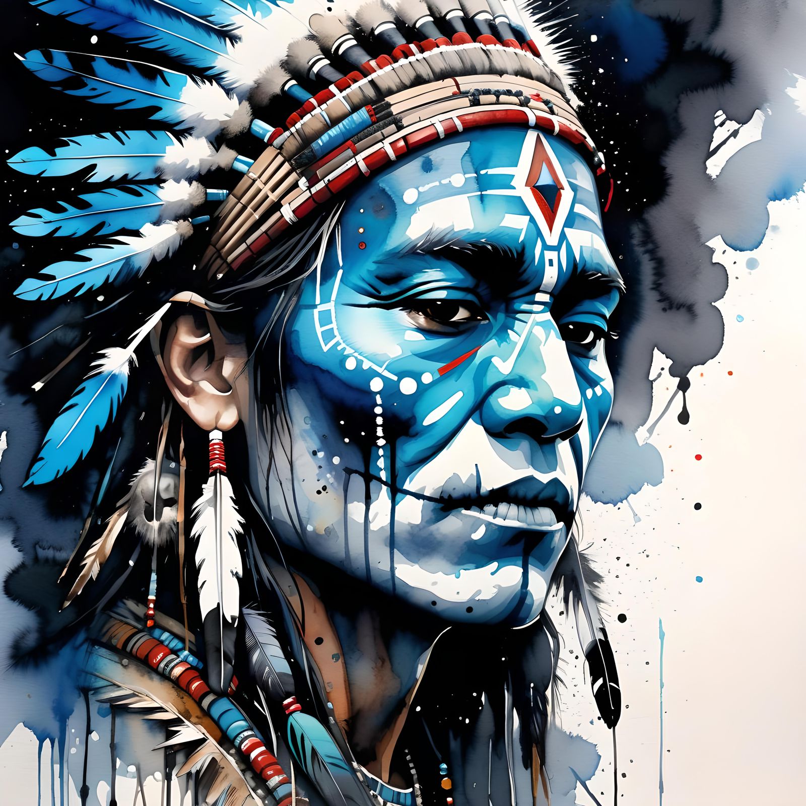 Native American Shaman Watercolor Painting