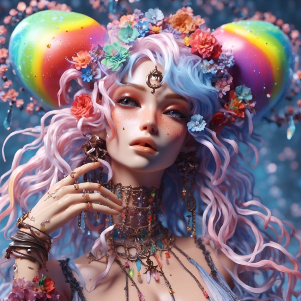 Anthro Squid Sorceress Summons Rainbow Magic