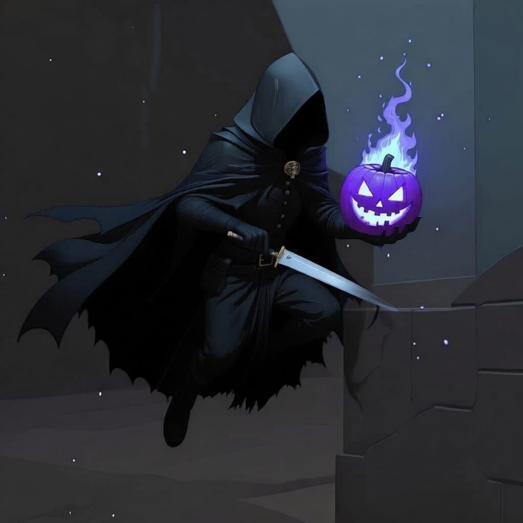 Headless Man with Flaming Jack-o'-lantern and Knife