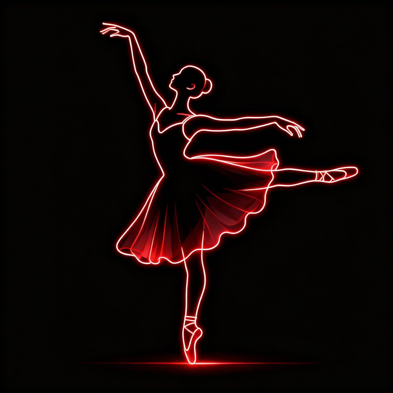 Minimalist Ballerina Drawn With Single Red Line