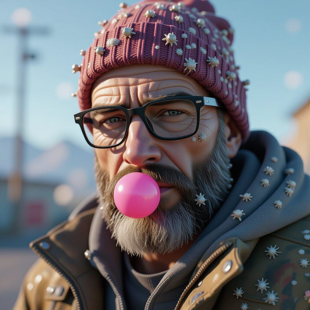 Bubblegum Person in Beanie, Abstract Digital Art