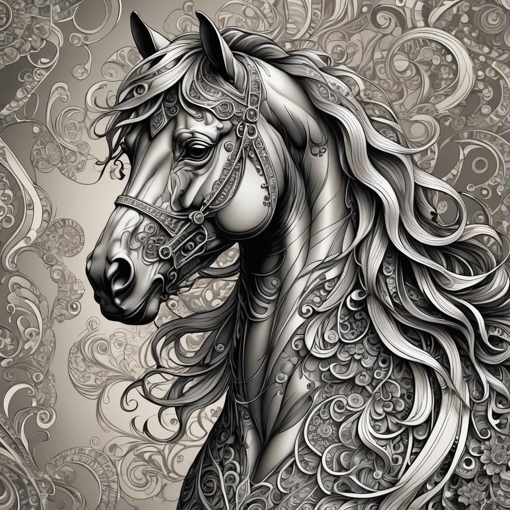 Abstract Horse Bust with Vector Fractal Design