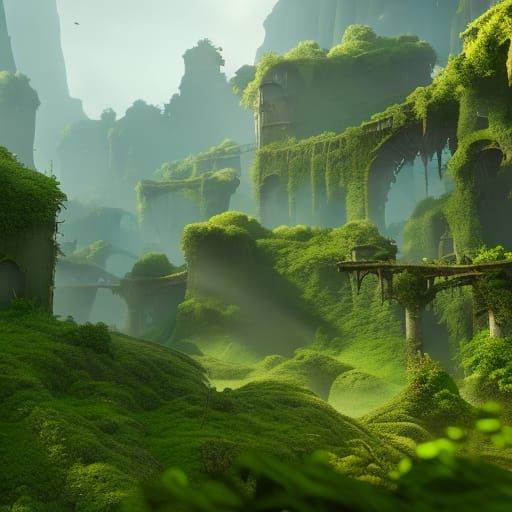 Overgrown City Reclaimed by Nature in 3D