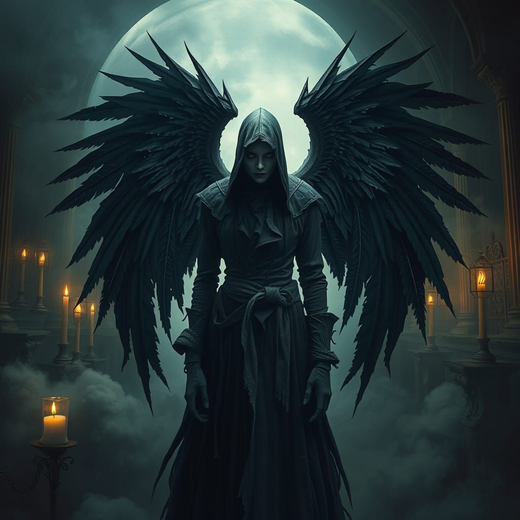 Mysterious Figure in Shadowy Victorian Attire Amidst Smoky C...