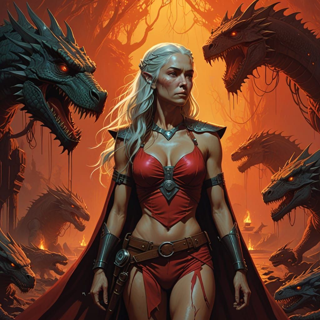 Regal Fantasy Queen in Fiery Bikini