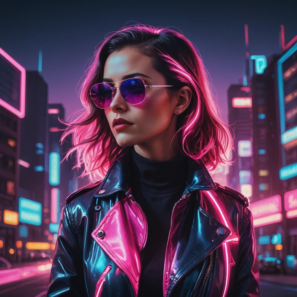 Neon City Portrait in Synthwave Style