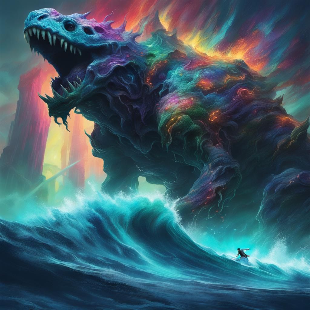 Terror Creature in Fantasy Setting with Neon Mists