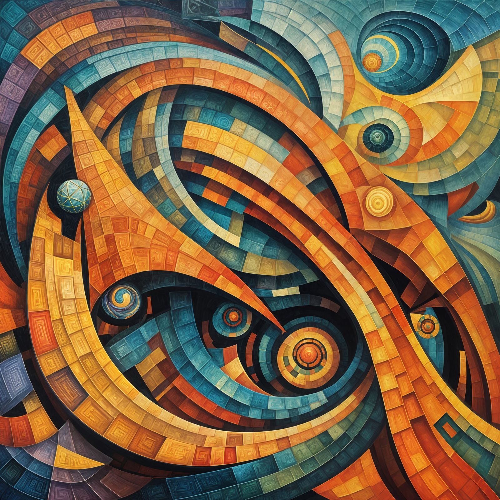 Exploding Cubist Mollusk Tendrils in Geometric Fauvism Style