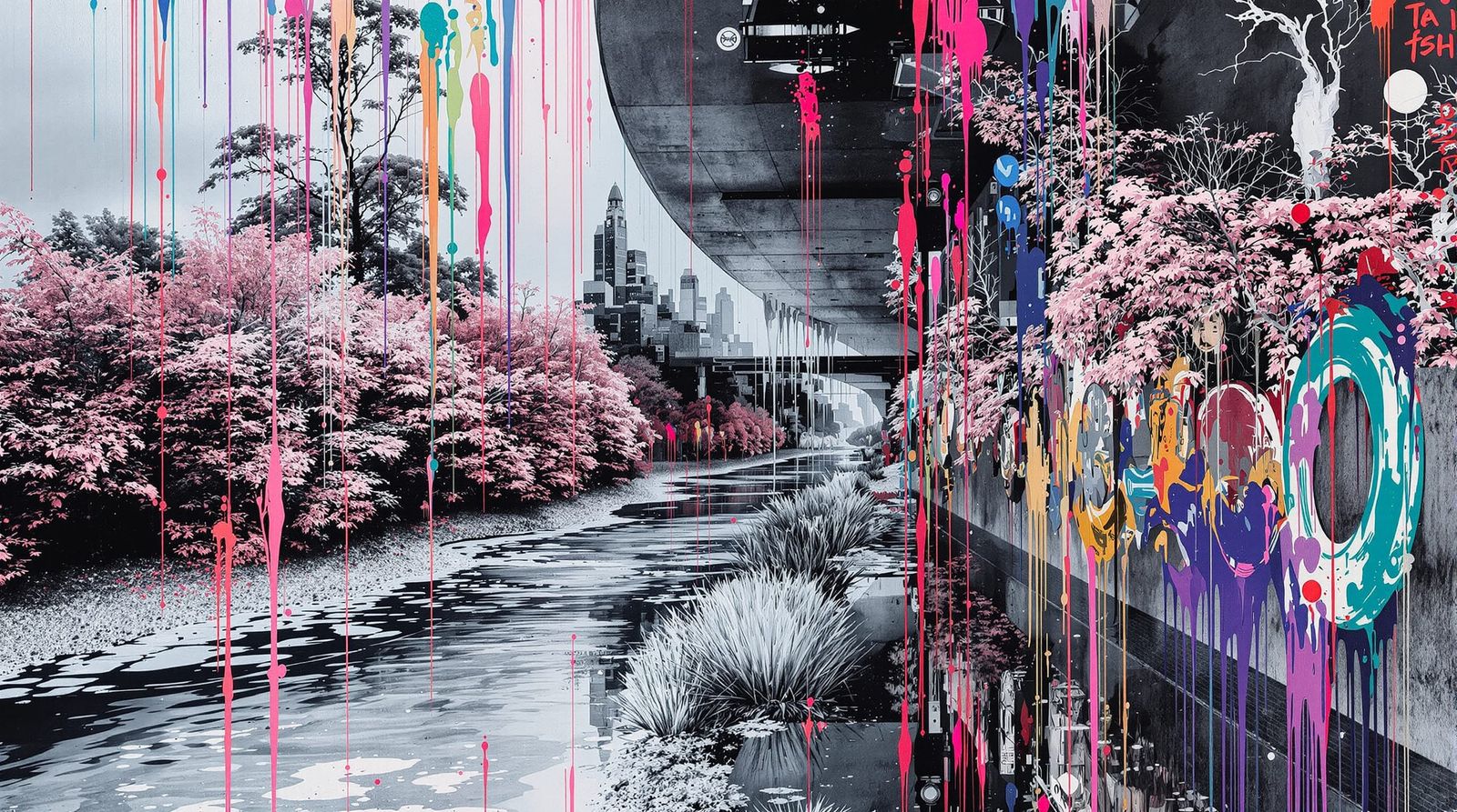 Surreal Nature vs City Collage with Vibrant Colors