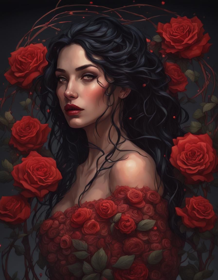 Rose Adorned Woman in Dark Fantasy Style