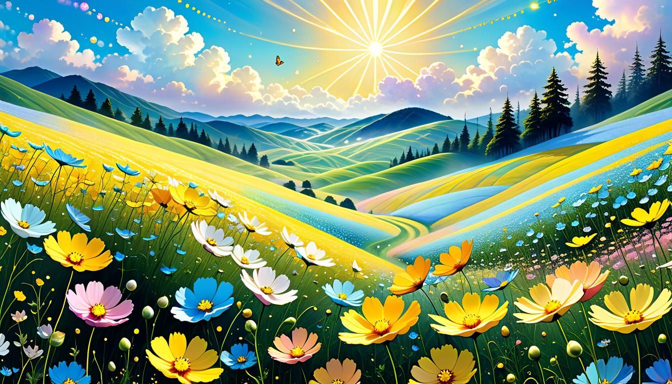 Pastel Cosmos Flower Field in Japanese Abstraction