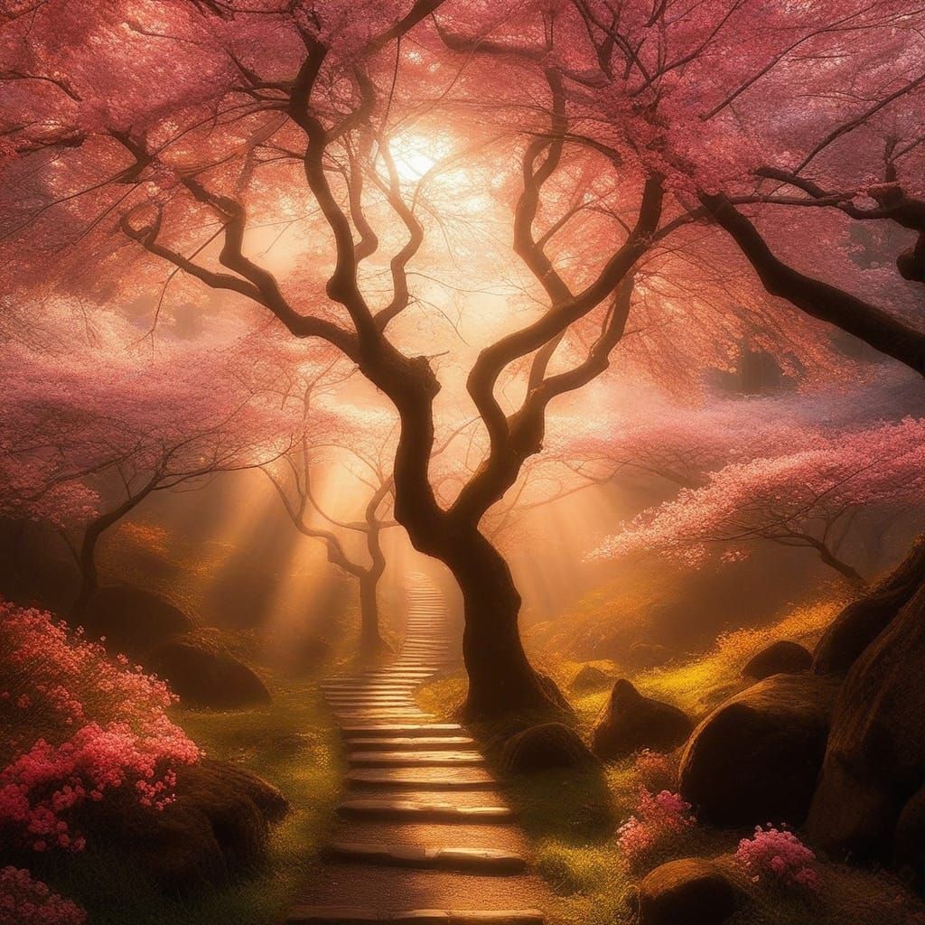 Sakura Blooms in Japan's Early Spring, in Impressionist Styl...