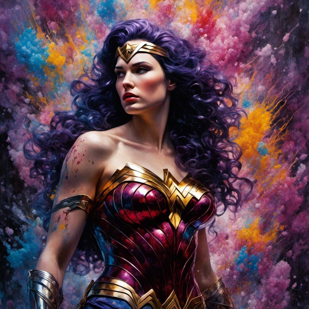 Gothic Wonder Woman in Graffiti Street Art Style