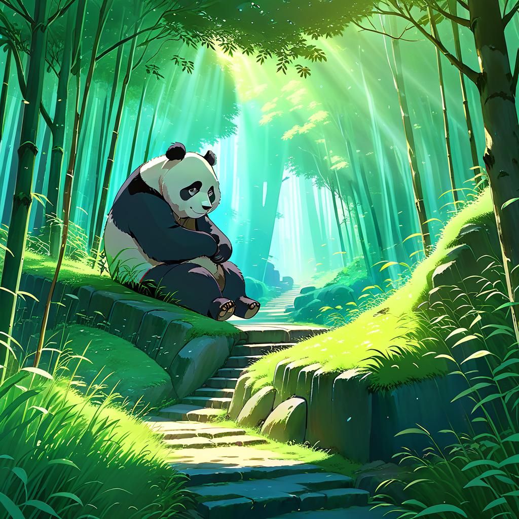 Sad Panda in Studio Ghibli Anime Style