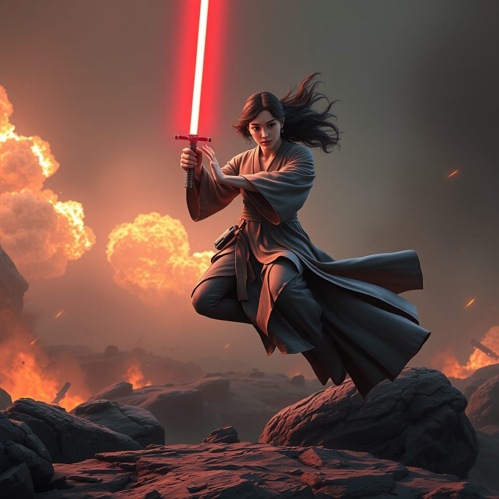 Jedi Woman Battles on Kashyyyk in 3D Anime Style