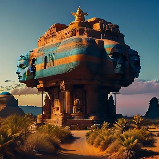 Monumental Greek Sphinx on Tropical Island