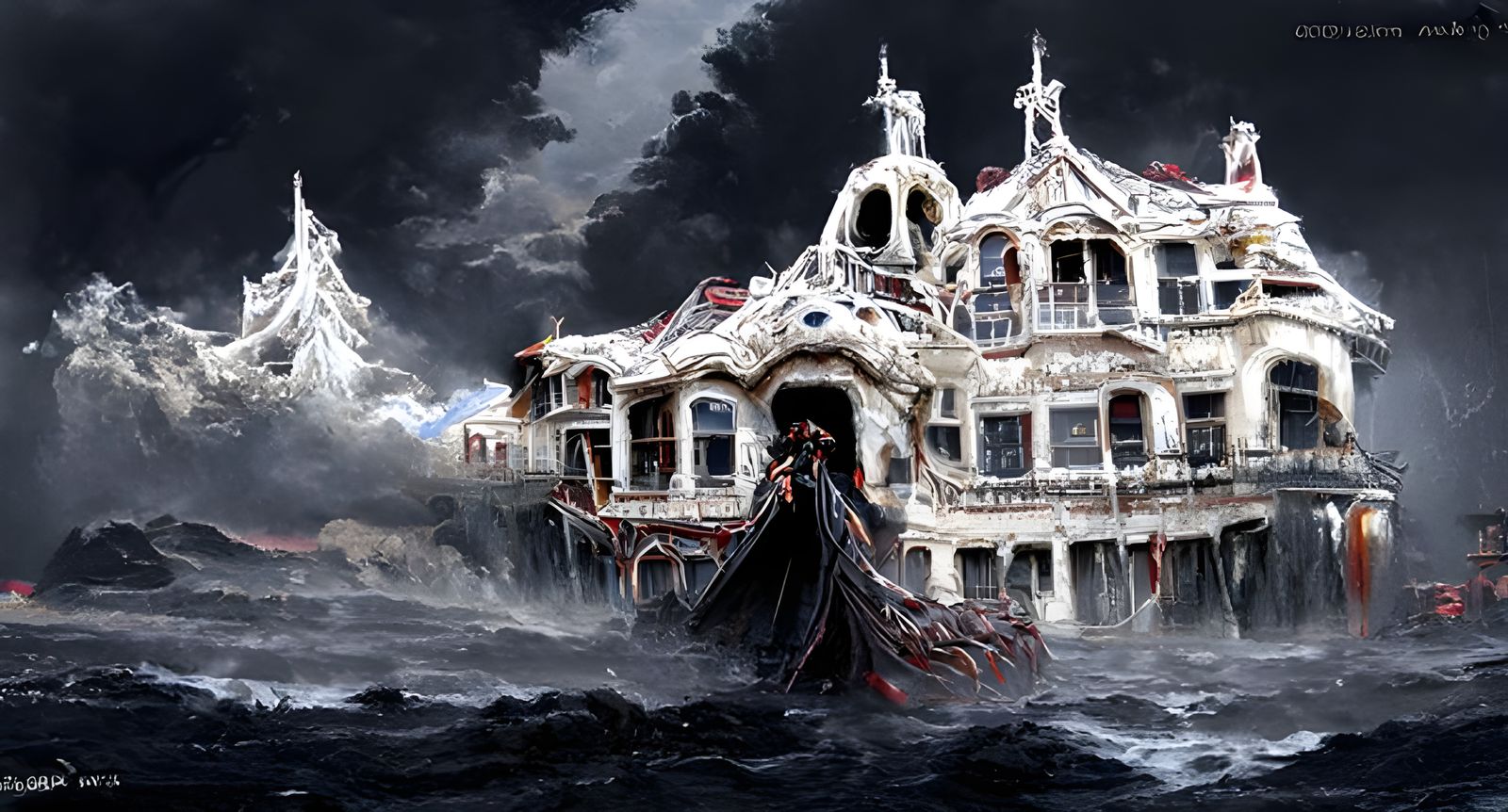 Eerie Victorian Pirate Ship and Haunted House