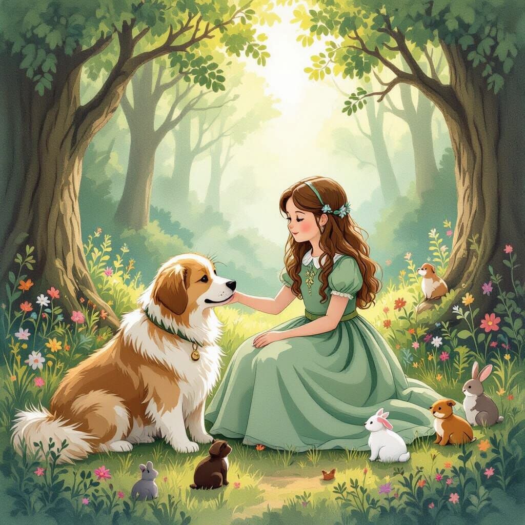 Forest Queen with Animals, in Beatrix Potter Style