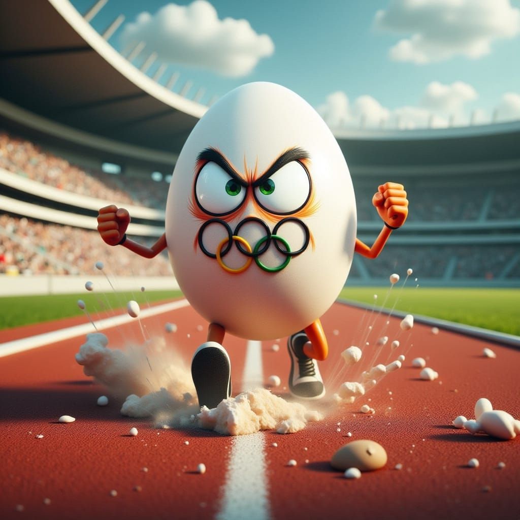 Hyper-Realistic Egg Athlete Runs Olympic Distance