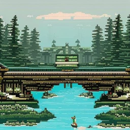 Pixel Art Bridge in Retro Game Style
