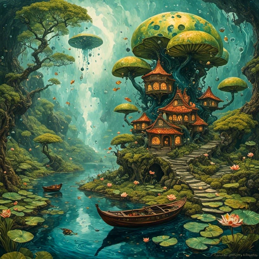 <lora:CreepyWaterCritters:1.0> The Lost Tea House<lora:Lily Pad:1.0>