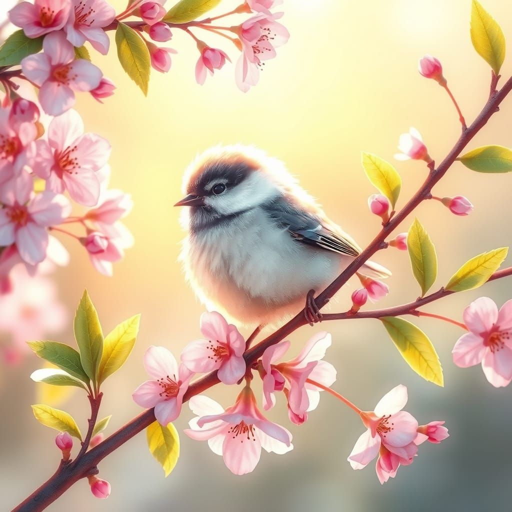 Whimsical Chickadee in Golden Light