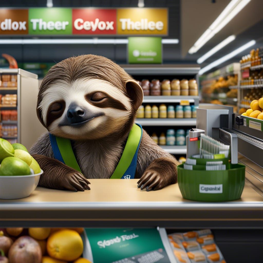Sleeping Sloth Supermarket Worker in 8K Render