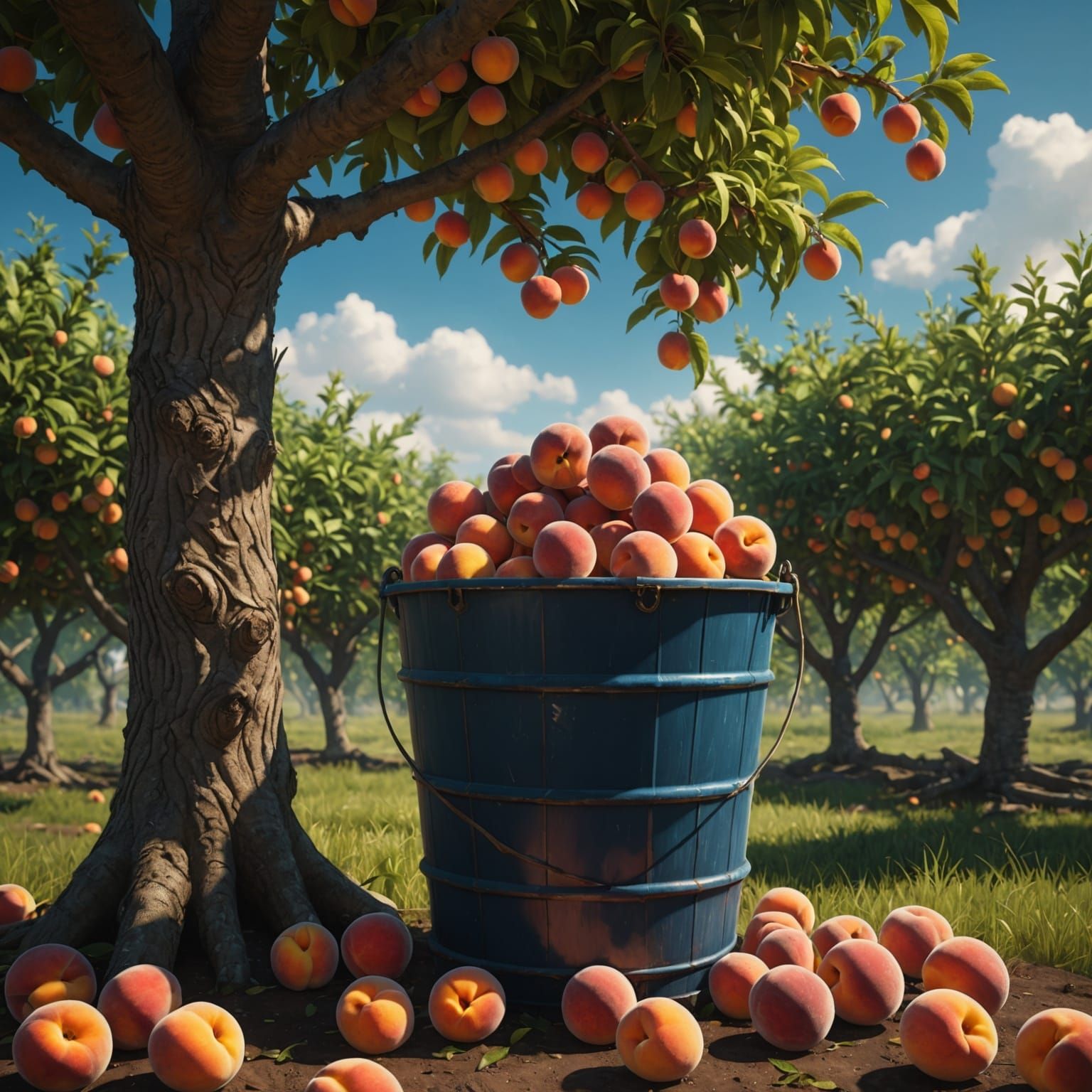 Abundant Peaches Under the Peach Tree