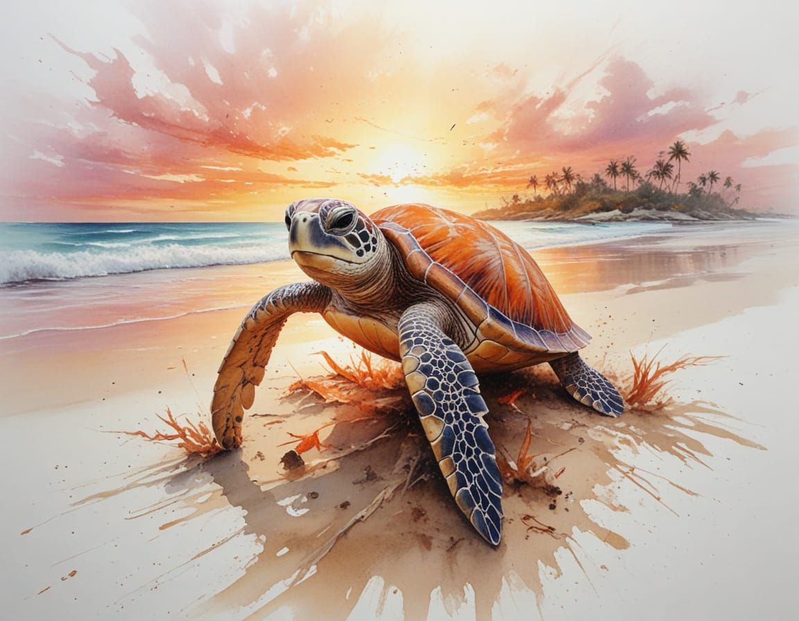 Sea Turtle Surfaces at Fiery Sunset Beach