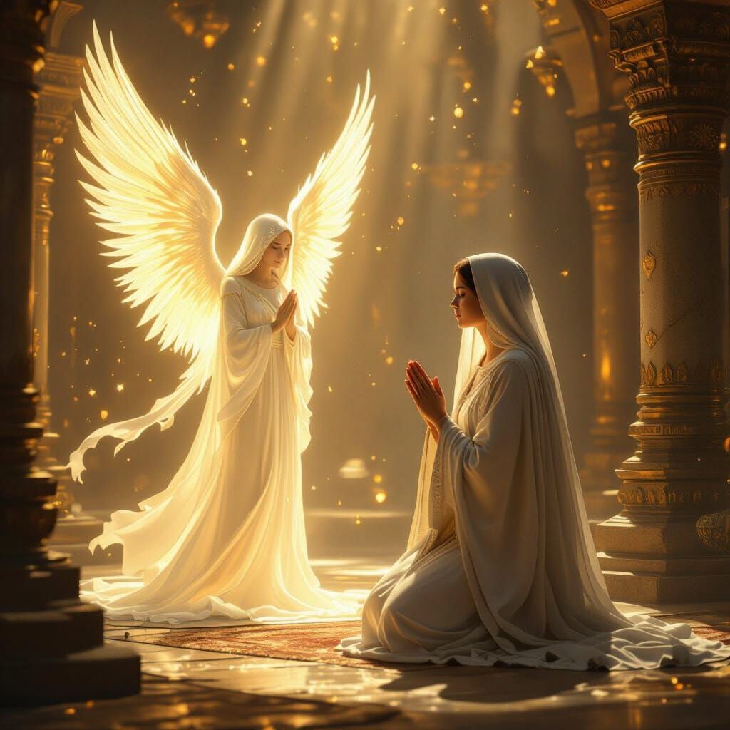 Devout Woman Receives Angelic Tidings in Ancient Temple