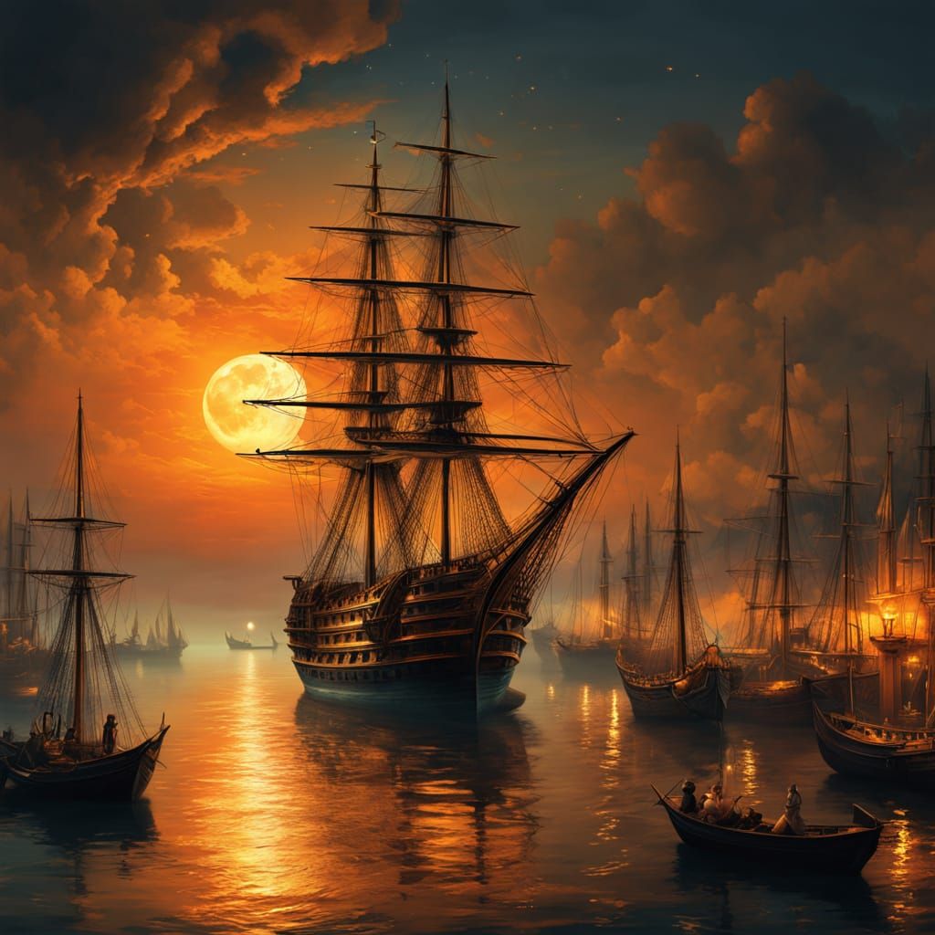 Ancient Sailing Ship Anchors in Golden Light
