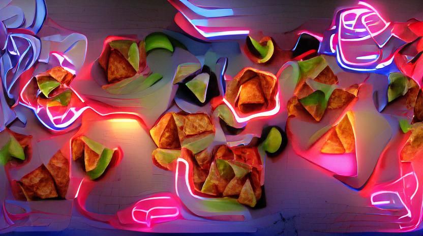 Glowing Neon Nachos in Cubism Style