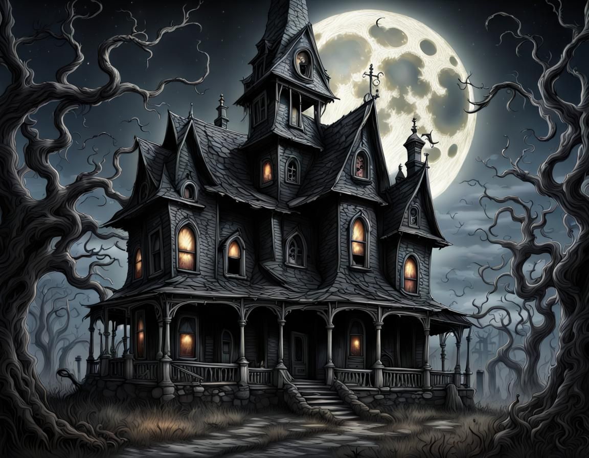 Gothic Haunted Village in Tim Burton Style